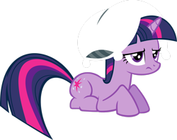 Size: 2750x2181 | Tagged: safe, artist:videogamesizzle, twilight sparkle, pony, unicorn, friendship is magic, g4, .svg available, female, frown, high res, mare, pillow, pillow hat, prone, simple background, solo, transparent background, twilight sparkle is not amused, unamused, unicorn twilight, vector