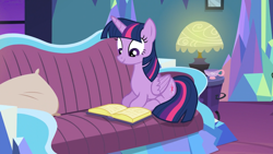 Size: 1920x1080 | Tagged: safe, screencap, twilight sparkle, alicorn, pony, amending fences, g4, season 5, female, folded wings, mare, prone, reading, solo, twilight sparkle (alicorn), wings