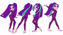 Size: 2300x1282 | Tagged: safe, artist:rileyav, aria blaze, equestria girls, g4, ariabetes, barefoot, bodysuit, cute, dancing, eyes closed, feet, female, happy, pigtails, simple background, smiling, solo, spinning, twintails, white background