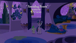 Size: 1920x1080 | Tagged: safe, screencap, spike, twilight sparkle, alicorn, dragon, pony, amending fences, g4, duo, female, male, mare, night, opening credits, twilight sparkle (alicorn), twilight's canterlot home