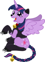 Size: 7232x10000 | Tagged: safe, artist:kysss90, artist:salemcat, twilight sparkle, alicorn, cat, pony, g4, bell, bell collar, braided tail, claws, clothes, collar, costume, cute, fangs, female, mare, nightmare night, open mouth, show accurate, simple background, sitting, smiling, solo, transparent background, twiabetes, twilight cat, twilight sparkle (alicorn), vector, whiskers