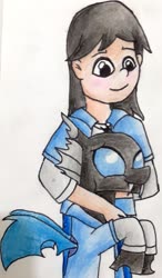 Size: 1730x2965 | Tagged: safe, artist:melisareb, kevin, changeling, human, g4, ben 10, blushing, crossover, cute, cuteling, daaaaaaaaaaaw, hug, kevin levin, name pun, namesake, not shipping, traditional art