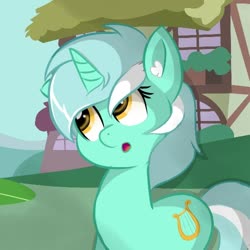 Size: 500x500 | Tagged: safe, artist:grithcourage, lyra heartstrings, pony, unicorn, g4, adorable face, cute, female, looking up, mare, ponyville, solo, thinking