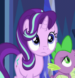 Size: 348x360 | Tagged: safe, screencap, spike, starlight glimmer, dragon, pony, unicorn, cakes for the memories, g4, spoiler:cakes for the memories, spoiler:mlp friendship is forever, animated, annoyed, book, bored, cropped, cute, daaaaaaaaaaaw, duo, duo male and female, eyes closed, female, frown, gif, glimmerbetes, hnnng, looking at each other, male, mare, sleeping, spikabetes, spike is not amused, starlight glimmer is not amused, teeth, tired, twilight's castle, unamused, winged spike, wings