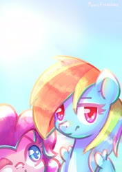 Size: 2150x3035 | Tagged: safe, artist:wavecipher, pinkie pie, rainbow dash, earth pony, pegasus, pony, g4, female, high res, mare