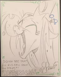Size: 1243x1579 | Tagged: safe, artist:andypriceart, queen chrysalis, changeling, changeling queen, g4, eyes closed, fangs, female, laughing, open mouth, pure unfiltered evil, traditional art