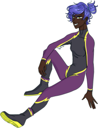 Size: 573x749 | Tagged: safe, artist:sychia, oc, oc only, oc:lightning skies, human, icey-verse, boots, clothes, costume, dark skin, ear piercing, earring, female, grin, humanized, humanized oc, jewelry, magical gay spawn, offspring, parent:open skies, parent:thunderlane, parents:thunderskies, piercing, shadowbolts, shadowbolts costume, shoes, simple background, smiling, solo, transparent background