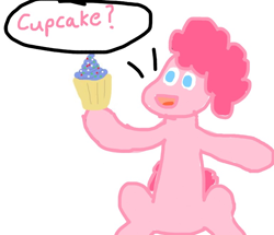Size: 768x659 | Tagged: artist needed, safe, pinkie pie, g4, cupcake, food, images that precede unfortunate events, imminent abuse, shitposting, simple background, stylistic suck, this will end in pain, wat, white background