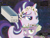 Size: 1125x844 | Tagged: safe, edit, edited screencap, screencap, spike, starlight glimmer, dragon, pony, unicorn, cakes for the memories, g4, my little pony: friendship is forever, chromatic aberration, cropped, duo, floral head wreath, flower, vaporwave, winged spike, wings