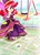 Size: 2322x3192 | Tagged: safe, artist:liaaqila, apple bloom, equestria girls, for whom the sweetie belle toils, g4, adorabloom, boots, bow, clothes, commission, costume, cute, dress, eye clipping through hair, female, hair bow, happy, hennin, high res, hopscotch (game), playground, princess apple bloom, shoes, smiling, solo, swing, traditional art