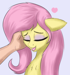 Size: 720x768 | Tagged: safe, artist:cherrymocaccino, artist:zuko42, edit, fluttershy, human, pegasus, pony, g4, :p, animated, cheek fluff, chest fluff, cute, ear fluff, eyes closed, eyeshadow, female, gif, hand, heart, makeup, offscreen character, offscreen human, one ear down, shyabetes, solo, tongue out