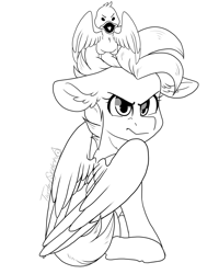 Size: 1551x1936 | Tagged: safe, artist:twisted-sketch, oc, oc:dolan, oc:duk, bird, duck, duck pony, hybrid, angry, curly tail, cute, hiding, looking at you, pony hybrid, quack, what are you looking at