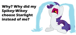 Size: 5392x2496 | Tagged: safe, edit, rarity, g4, crying, implied shipping, implied sparity, implied sparlight, implied spike, implied starlight glimmer, implied straight, jealous, marshmelodrama, rarity being rarity