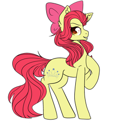 Size: 2500x2500 | Tagged: safe, artist:bublebee123, artist:icicle-niceicle-1517, color edit, edit, apple bloom, earth pony, pony, g4, alternate hairstyle, alternate universe, apple bloom's bow, bow, collaboration, colored, female, grin, hair bow, high res, mare, older, older apple bloom, raised hoof, simple background, smiling, smug, solo, swapped cutie marks, transparent background