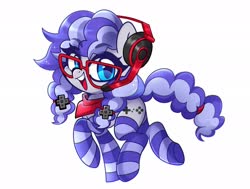 Size: 2048x1546 | Tagged: safe, artist:techycutie, oc, oc only, oc:cinnabyte, adorkable, bandana, cinnabetes, clothes, commission, cute, dork, gaming headset, glasses, headset, meganekko, socks, striped socks