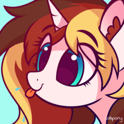 Size: 2000x2000 | Tagged: safe, artist:lollipony, part of a set, oc, oc only, oc:scarlet serenade, pony, unicorn, g4, animated, commission, cute, ear fluff, female, high res, mare, raspberry noise, silly, solo, tongue out, ych result