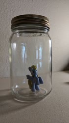 Size: 2160x3840 | Tagged: artist needed, safe, derpy hooves, pegasus, pony, g4, container, figure, high res, irl, jar, lewd container meme, photo, toy, trapped