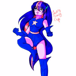 Size: 1600x1600 | Tagged: safe, artist:lazydaycafe, twilight sparkle, human, equestria girls, g4, boots, clothes, leotard, magic gaia, shoes, superhero, thigh boots