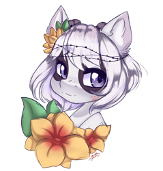 Size: 1280x1340 | Tagged: safe, artist:missclaypony, oc, oc only, oc:panda, pony, bust, female, flower, mare, portrait, simple background, solo, transparent background