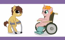 Size: 1024x640 | Tagged: safe, artist:fire-girl872, earth pony, pony, unicorn, crossover, crutches, disabled, duo, jimmy valmer, male, ponified, simple background, south park, timmy burch, vector, wheelchair