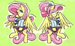 Size: 1280x798 | Tagged: safe, artist:sallycars, fluttershy, pegasus, pony, g4, blouse, boop, clothes, cute, eye clipping through hair, female, fluttershy day, ms paint, necktie, older, older fluttershy, school uniform, shyabetes, skirt, solo