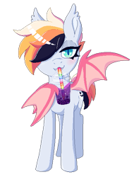 Size: 423x556 | Tagged: safe, artist:glitterring, oc, oc only, bat pony, pony, bat pony oc, bat wings, bedroom eyes, cup, drinking, ear fluff, eyeliner, hair over one eye, makeup, one wing out, pixel art, simple background, solo, transparent background, winghold, wings