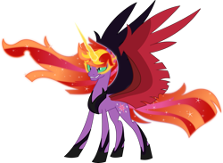 Size: 4113x3011 | Tagged: safe, artist:shootingstarsentry, sunset shimmer, twilight sparkle, alicorn, pony, equestria girls, g4, cutie mark, female, fusion, mane of fire, mare, midnight sparkle, midnightsatan, simple background, sunset satan, transparent background
