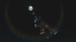 Size: 1280x720 | Tagged: safe, artist:horsesplease, trouble shoes, g4, 3d, cape, clothes, flying, gmod, moon, superhero