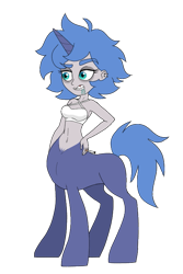 Size: 479x718 | Tagged: safe, artist:unoriginai, oc, oc only, centaur, human, pony, cigarette, crossover, crossover ship offspring, drool, female, implied human on pony action, implied interspecies, male, offspring, parent:princess luna, parent:rick sanchez, rick and morty, simple background, solo