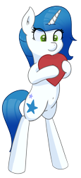 Size: 976x2118 | Tagged: safe, artist:eyeburn, oc, oc only, oc:gleamy, pony, bipedal, heart, pillow, simple background, solo, transparent background