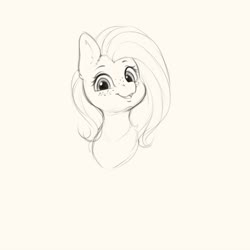 Size: 4000x4000 | Tagged: safe, artist:miokomata, fluttershy, pegasus, pony, g4, black and white, bust, fangs, female, freckles, freckleshy, grayscale, looking at you, mare, monochrome, open mouth, simple background, solo