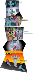 Size: 155x350 | Tagged: safe, artist:sneshpone, apple bloom, applejack, pinkie pie, rainbow dash, scootaloo, sweetie belle, earth pony, pegasus, pony, unicorn, 28 pranks later, g4, bipedal, comic, cutie mark crusaders, picture for breezies, simple background, transparent background