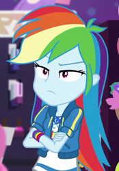 Size: 600x860 | Tagged: safe, screencap, rainbow dash, dashing through the mall, equestria girls, equestria girls specials, g4, my little pony equestria girls: better together, my little pony equestria girls: holidays unwrapped, cropped, crossed arms, female, solo