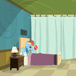 Size: 960x960 | Tagged: safe, screencap, rainbow dash, pegasus, pony, derpibooru, g4, read it and weep, animated, ball, cropped, female, gif, hospital, juxtaposition, loop, meta, ponyville hospital, solo