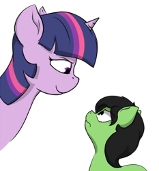 Size: 744x800 | Tagged: safe, artist:crownhound, twilight sparkle, oc, oc:filly anon, g4, female, filly, frown, grin, looking at each other, simple background, smiling, transparent background