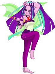 Size: 1920x2612 | Tagged: safe, artist:limedazzle, aria blaze, equestria girls, g4, my little pony equestria girls: rainbow rocks, armpits, bare shoulders, barefoot, clothes, face tattoo, feet, female, furies, gem, hades (game), megaera, pigtails, show accurate, simple background, siren gem, sleeveless, solo, strapless, transparent background, twintails
