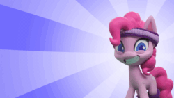 Size: 640x360 | Tagged: safe, screencap, pinkie pie, earth pony, pony, g4.5, my little pony: stop motion short, pinkie pie wants to play, abstract background, animated, dancing, female, headband, headbob, smiling