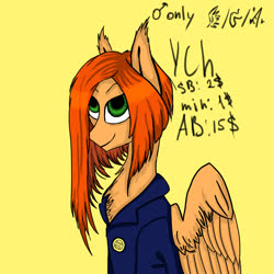 Size: 1000x1000 | Tagged: safe, artist:rainbowmoron, oc, oc only, earth pony, pegasus, pony, unicorn, food, officer, orange, solo, ych example, ych sketch, your character here