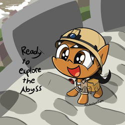 Size: 4000x4000 | Tagged: safe, artist:professionalpuppy, oc, oc only, oc:puppy, earth pony, pony, :d, earth pony oc, hat, made in abyss, pith helmet, solo, this will end in death, this will end in tears, this will end in tears and/or death