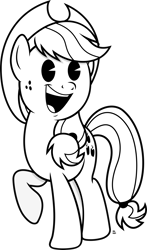Size: 1439x2455 | Tagged: safe, artist:anime-equestria, applejack, pony, g4, applejack's hat, black and white, cartoon, cowboy hat, cute, female, freckles, grayscale, happy, hat, jackabetes, mare, monochrome, pac-man eyes, ponytail, retro, simple background, solo, transparent background, vector