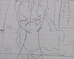 Size: 2160x1728 | Tagged: safe, artist:omegapony16, princess luna, alicorn, pony, g4, bust, female, japanese, lineart, lined paper, mare, peytral, solo, text, traditional art, unamused