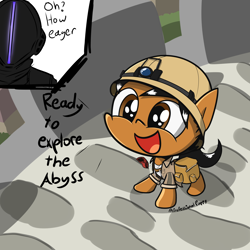 Size: 4000x4000 | Tagged: safe, artist:professionalpuppy, oc, oc only, oc:puppy, earth pony, pony, :d, bag, bondrewd, earth pony oc, hat, made in abyss, pith helmet, saddle bag, this will end in death, this will end in tears, this will end in tears and/or death
