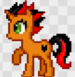 Size: 563x579 | Tagged: safe, artist:falcodash107, oc, oc only, oc:firesword, fire pony, pony, unicorn, 8-bit, alpha channel, female, horn, mare, pixel art, raised hoof, solo, unicorn oc