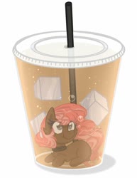 Size: 857x1111 | Tagged: safe, artist:lbrcloud, oc, oc:scarlet trace (coffee bean), pony, coffee, collar, cup, cup of pony, female, mare, micro