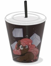 Size: 857x1111 | Tagged: safe, artist:lbrcloud, oc, oc:scarlet trace (coffee bean), pony, coffee, collar, cup, cup of pony, female, mare, micro