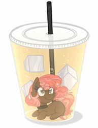 Size: 857x1111 | Tagged: safe, artist:lbrcloud, oc, oc:scarlet trace (coffee bean), pony, coffee, collar, cup, cup of pony, female, mare, micro