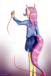 Size: 520x763 | Tagged: safe, artist:lilith1light, fluttershy, anthro, g4, broken, clothes, red string of destiny