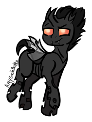 Size: 4167x5525 | Tagged: safe, artist:binary6, oc, oc only, oc:nix, changeling, changeling oc, digital art, fangs, male, signature, simple background, smiling, smirk, solo, transparent background, white changeling, wings
