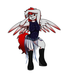 Size: 2560x3000 | Tagged: safe, artist:sugar morning, oc, oc only, oc:ketsueki shēdo, pegasus, anthro, armpits, boots, clothes, colored, commission, dancing, female, high res, looking at you, pose, shakira, shoes, simple background, smiling, spread wings, transparent background, wings