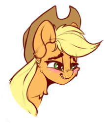 Size: 2448x2890 | Tagged: safe, artist:skitsroom, derpibooru exclusive, applejack, earth pony, pony, g4, blushing, bust, cheek fluff, chest fluff, cute, ear fluff, female, high res, jackabetes, mare, portrait, simple background, solo, white background